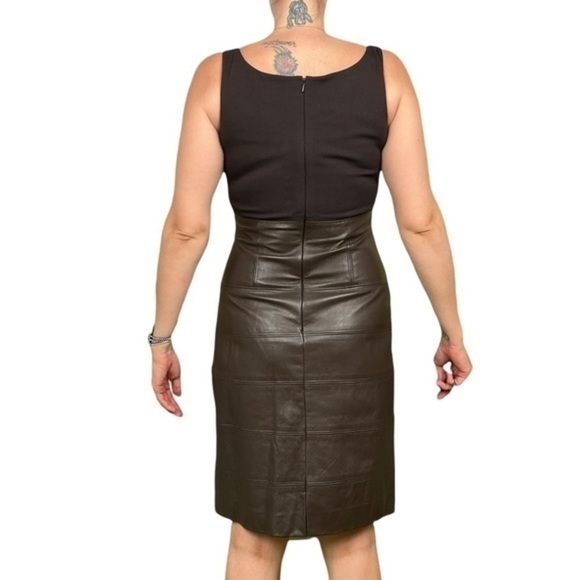 TERI JON SPORTSWEAR Brown Mixed Media Sleeveless Dress 6 - Picture 2 of 15